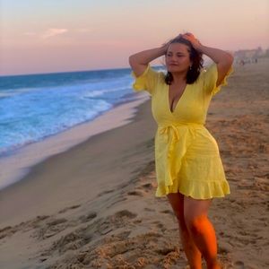 HONORINE lemon linen real wrap dress